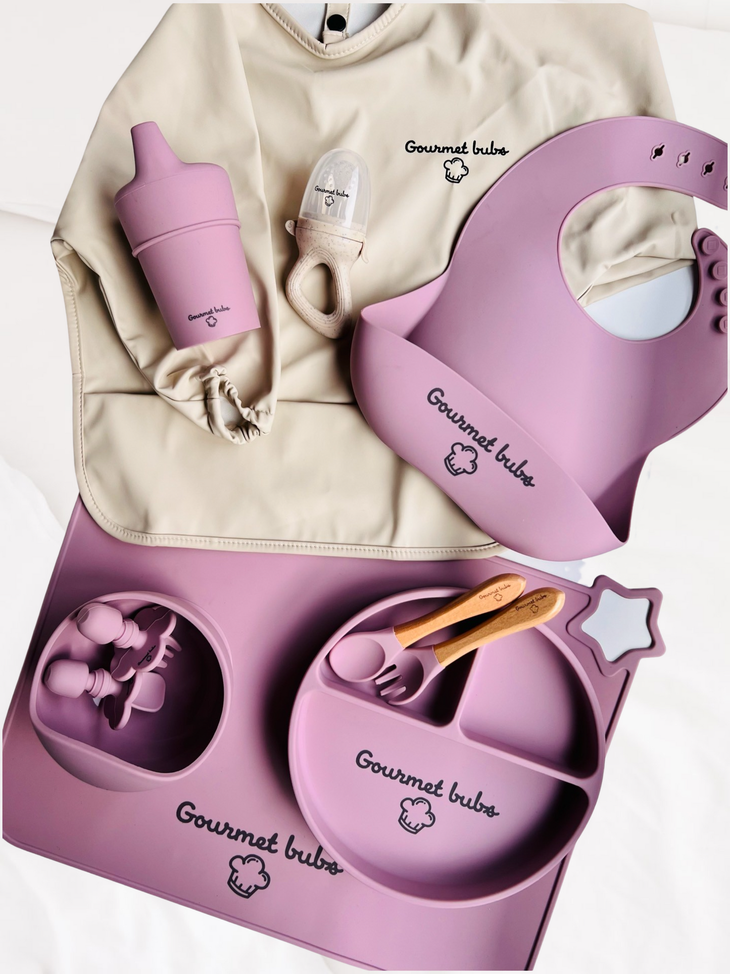 Gourmet Bubs 8 Piece Baby Feeding Set - Pale Mauve
